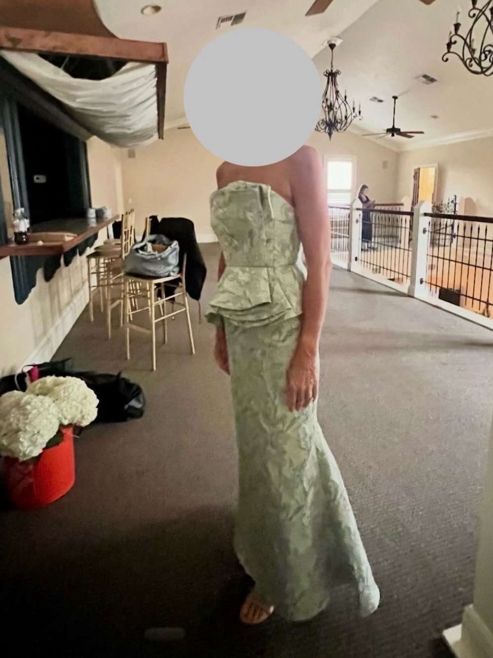 Strapless Seafoam Peplum Mermaid Gown - Picture 7 of 12